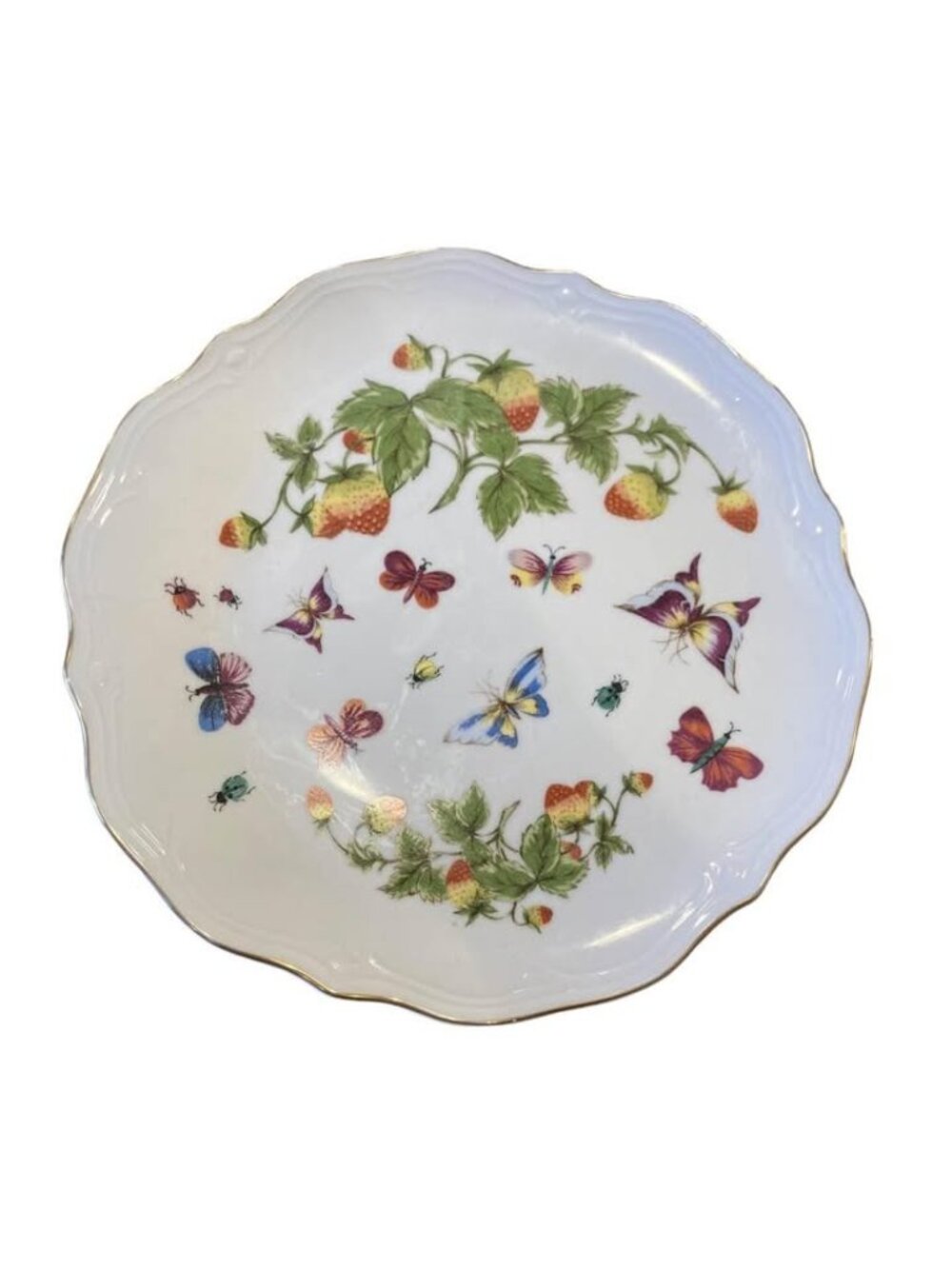 -Vintage Cake Platter Tidbit Tray Butterflies Berries Grandma Cottagecore